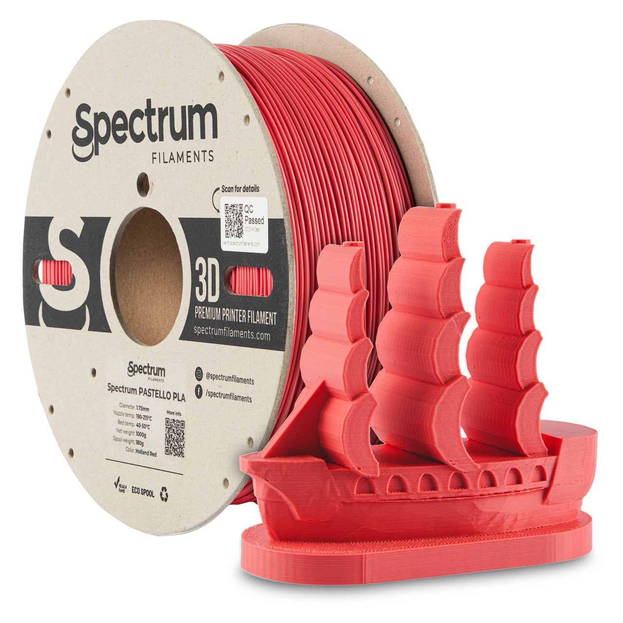 Filament Spectrum Pastello PLA 1.75mm HOLLAND RED 1kg